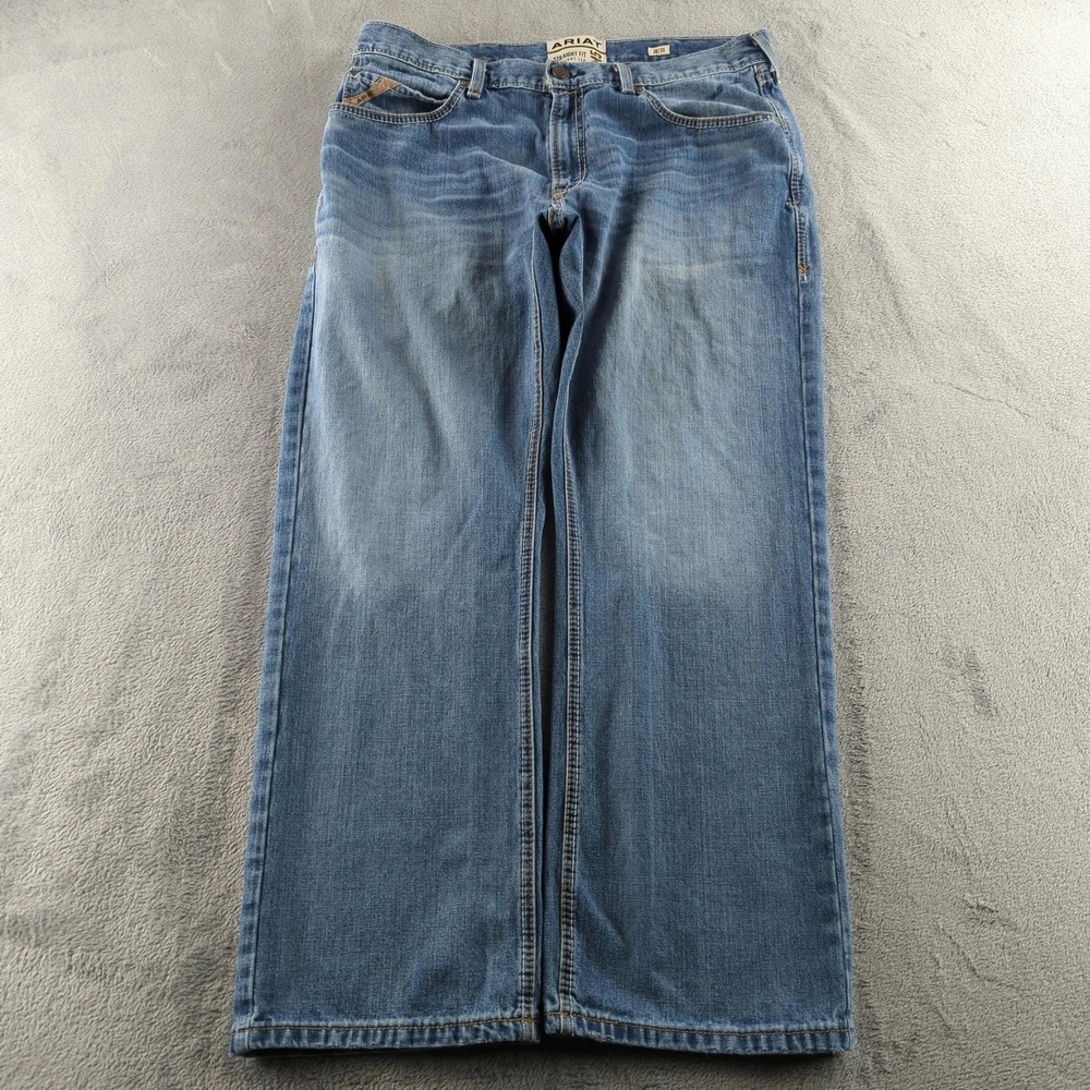Ariat M5 Jeans Mens 38x30 (Fits 36x30) Blue Light Wash Straight Wide Western